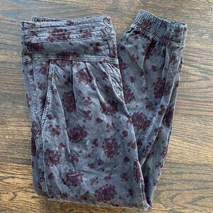 Anthropologie Gray and Purple Jogger High Rise Velour Pants